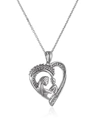 Sterling Silver Diamond Mom and Child Heart Pendant Necklace (1/4 Cttw, I-J Color, I3 Clarity),18"