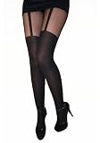 Black Mock Suspender Stocking Style Tights One Size
