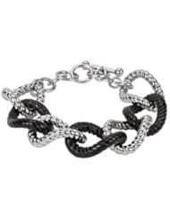 Sterling Silver Genuine Onyx Link Bracelet by US Gems