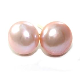 Beautiful Genuine Pink Peach Fresh Water Pearls 10mm Stud Earrings on 925 Sterling Silver Posts ~...