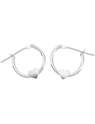 14K White Gold 12 MM Childrens Heart Click Hoop Earrings