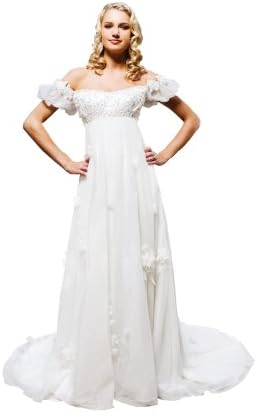 Empire Off-the-Shoulder Court Train Wedding Dress With Embroidered/Beading/Handmade Flower 4 Ivory