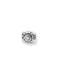 Clear CZ, Floral Charm in Silver for 3mm Charm Bracelets