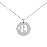 Sterling Silver Stencil R Initial Disc Pendant on 16in Box Chain Necklace