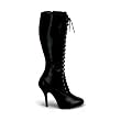 Womens Sexy 4 1/2 Inch High Heel Lace Up Knee High Black Single Sole Boot