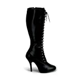 Womens Sexy 4 1/2 Inch High Heel Lace Up Knee High Black Single Sole Boot
