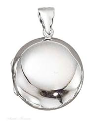 Sterling Silver 18" .8mm Wide Box Chain Necklace With Puffy Round Two Picture Locket Pendant