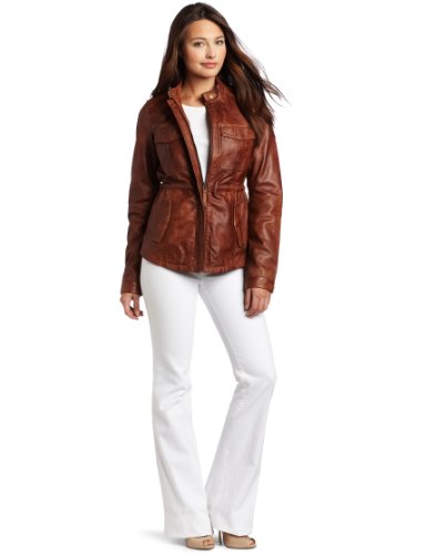D.E.P.T. Women's Vintage Leather Jacket, Golden Brown, XX-Large