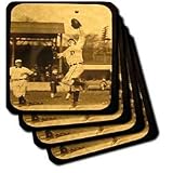 Vintage Detroit Tigers Making the Catch Black 2 - Set Of 4 Coasters - Soft