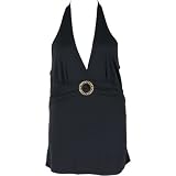 Black Brooch Plus Size Halter Tank Top