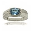 Blue Topaz & Diamond Mens or Ladies Ring in Brushed / Polished 10K White Gold