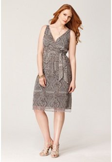 Avenue Plus Size Printed Tie Front Dress (BROWN PRINT,18)