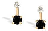 14K Yellow Gold Genuine Round Black Onyx and Diamond Drop Earrings