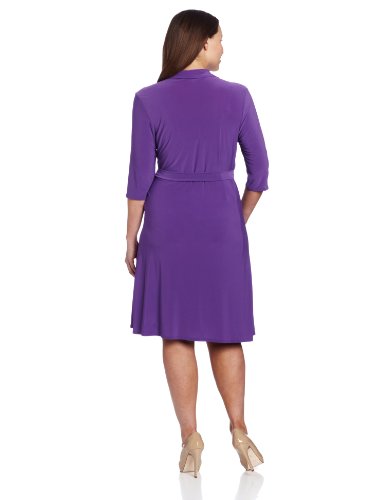 Star Vixen Womenâ€™s Plus-Size 34 Sleeve Full Wrap Dress, Purple, 1X