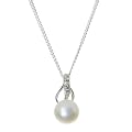 Klassischer 925 Sterling Silber S��wasser-Perlen Damen - Anh�nger + Kette mit Zirkonia Wei� 8.0mm