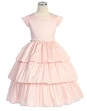 New Poly Dupioni Triple Tiered Flower Girl Dress Pink or Ivory Sz 2 to 12 Girls