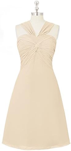 Exquisite Chiffon Champagne Bridesmaid Dresses V Neckline &amp; Zipper Up Back