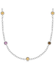 18K Yellow Gold and Sterling Silver Long Multi Gem Accentuated Necklace