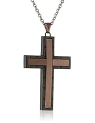 Stainless Steel Dimension with Two-Tone Cross Pendant Necklace
