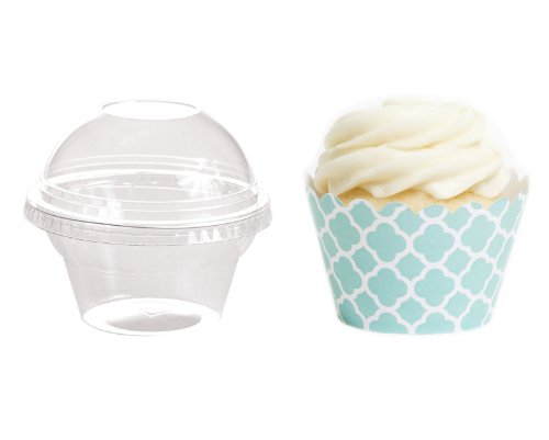 Dress My Cupcake Favor Dome Containers with Wrappers DIY Kit, Diamond Blue Spanish Tile, Set of 25