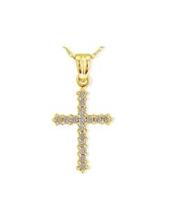 Classic 1/4 Carat Yellow Gold Diamond Cross Pendant on an 18 Chain