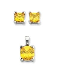 Sterling Silver Yellow CZ Pendant & Earring Set