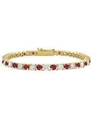 Ruby and Diamond Tennis Bracelet 18K Yellow Gold - 2.00 CT TGW