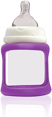 Cherub Baby Wide Neck Glass Baby Bottle * NatriBaby Bottle with Color Changing Technology &amp; Shock Absorbing Silicone Sleeve * Lightweight * BPA Free * Safe - 5.1 oz. Purple