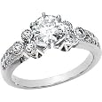 14K White Gold Round Created Moissanite & Diamond Engagement Ring