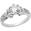 14K White Gold Round Created Moissanite & Diamond Engagement Ring
