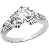 14K White Gold Round Created Moissanite & Diamond Engagement Ring