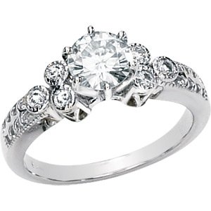14K White Gold Round Created Moissanite & Diamond Engagement Ring