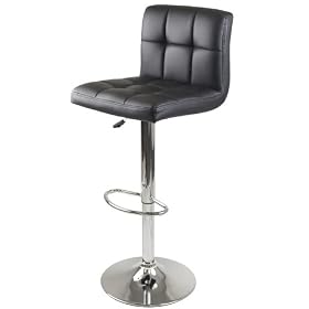 Winsome Stockholm Air Lift Stool, Swivel Square Grid Faux Leather Seat, Black by Winsome