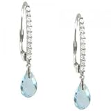 1.0cttw Briolette Cut Aquamarine Diamond 14K White Gold Leverback Dangle Earrings