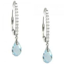1.0cttw Briolette Cut Aquamarine Diamond 14K White Gold Leverback Dangle Earrings