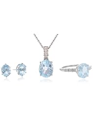 Sterling Silver Light Blue Topaz and 0.003cttw Diamond Jewelry Set