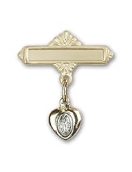 Gold Filled Baby Badge with Blue Miraculous Charm and Polished Badge Pin