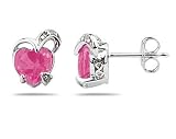 1.50CTW Heart Shape Pink Topaz & Diamond Earrings in 14K White Gold