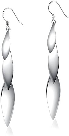 Silver Leaf Earrings, Phaemon 925 Sterling Silver Leaf Drop Earrings Stacking Long Leaves Dangling Earrings for Women, Ladies, Girls in Gift Box