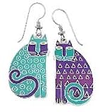 Clearly Charming Elijah Cat Teal Drop Earrings by Laurel Burch ( cat jewelry, kitten, kitty, feline, animal)