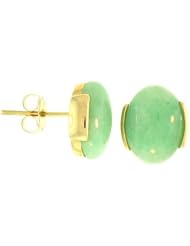 Natural Oval Green Jade in Semi-Bezel Earrings