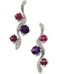 Jewelplus Genuine Multicolor Gemstone & Diamond Earrings 14K White Pair 1/10 Cttw