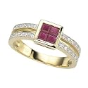 14K Yellow Gold Square Ruby & Diamond Ring