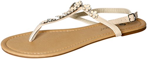 Chatties Women's Flower Bead Accent T-Strap Gladiator Thong Sandals