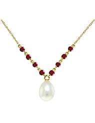 14k Gold Pendant Necklace with Genuine Rubys & Pearl