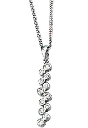 14K White Gold Hand-Crafted Designer Double Journey Pendant, Enhanced with 12 Bezel Set Diamond Stations, Sliding on a 16'' Cable-Chain Necklace. (GH-Color, SI-Clarity, c.t.t.w.0.30CT ).