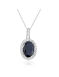 14K White Gold Oval Sapphire and Diamond Pendant (.60ct tw. 18" chain)