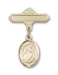 14K Gold Baby Badge with St. Thomas the Apostle Charm and Polished Badge Pin