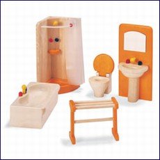 Childrens Toyshop  Toys : Pintoy Dolls House Wooden Accessory set - Bathroom