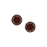 14K White Gold Prong Set 5 MM Garnet Earring Studs